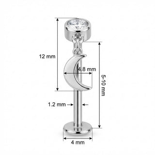 Titanium Labret Bezel Crystal With Dangle Moon