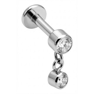 Titanium Labret Double Round Crystal Dangle