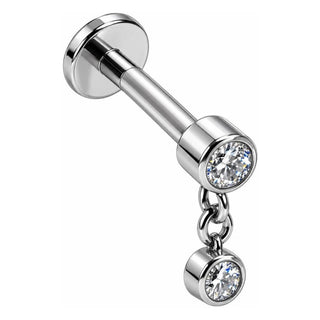 Titanium Labret Double Round Crystal Dangle Internally Threaded