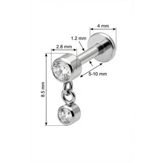 Titanium Labret Double Round Crystal Dangle