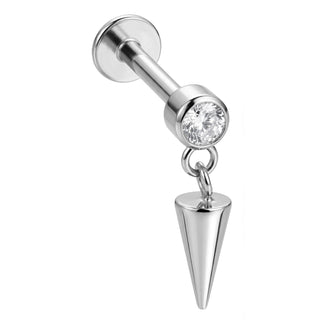 Titanium Labret Crystal Bezel With Dangle Spike