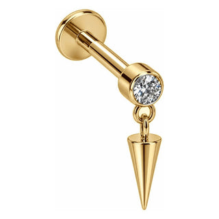 Titanium Labret Crystal Bezel With Dangle Spike Internally Threaded
