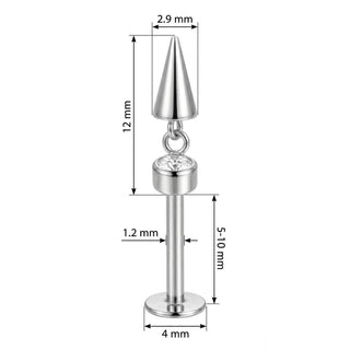 Titanium Labret Crystal Bezel With Dangle Spike Internally Threaded