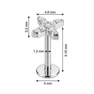 Titanium Labret Crystal Paved X Shape
