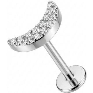 Titanium Labret Paved Crystal Crescent Moon