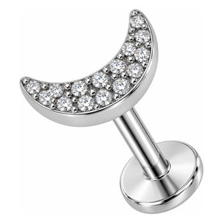 Titanium Labret Paved Crystal Crescent Moon Internally Threaded