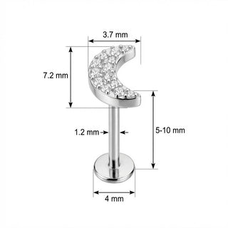 Titanium Labret Paved Crystal Crescent Moon