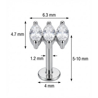 Titanium Labret Triple Marquise Crystal Cluster