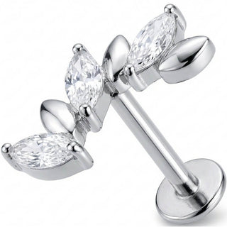 Titanium Labret Crystal And Metal Leaf Vine