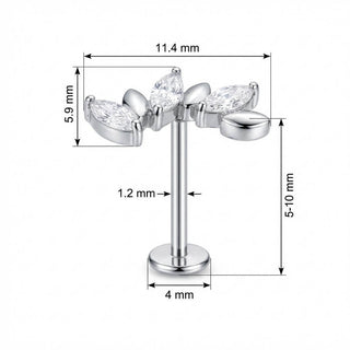 Titanium Labret Crystal And Metal Leaf Vine