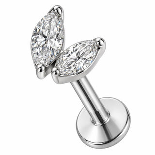 Titanium Labret Double Marquise Crystal Leaves Internally Threaded