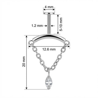 Titanium Labret Curved Bar with Draped Chain