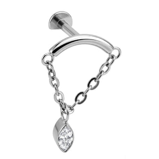 Titanium Labret Curved Bar Draped Chain Marquise