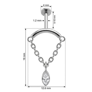 Titanium Labret Curved Bar Draped Chain Marquise Internally Threaded