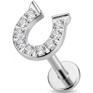 Titanium Labret Crystal Paved Horseshoe Top