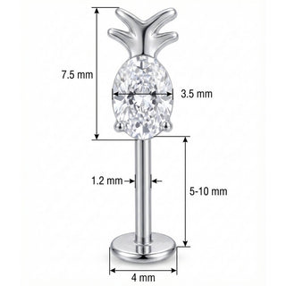 Titanium Labret Crystal Pineapple Fruit Design