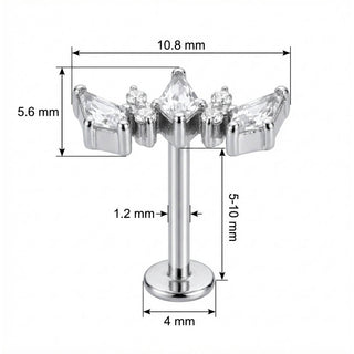 Titanium Labret Triple Kite Crystal Cluster