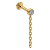Titanium Labret Bezel Crystal With Dangle Chain Internally Threaded