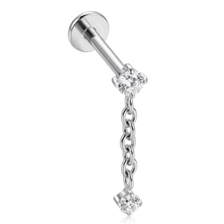 Titanium Labret Double Crystal Chain Dangle
