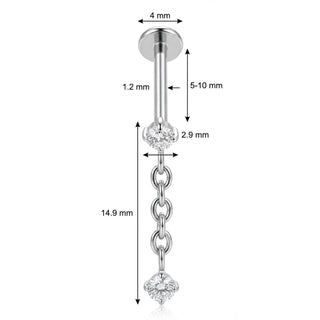 Titanium Labret Double Crystal Chain Dangle