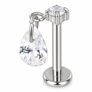 Titanium Labret Round Top Dangling Teardrop Internally Threaded