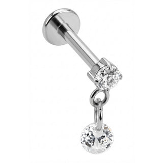 Titanium Labret Prong Set Crystal Dangle Drop