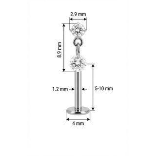 Titanium Labret Prong Set Crystal Dangle Drop