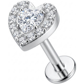Titanium Labret Crystal Heart With Paved Halo