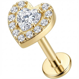 Titanium Labret Crystal Heart With Paved Halo