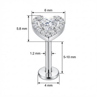 Titanium Labret Crystal Heart With Paved Halo