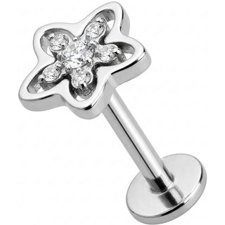 Titanium Labret Cutout Flower With Crystal Center