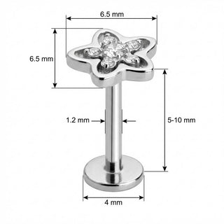 Titanium Labret Cutout Flower With Crystal Center