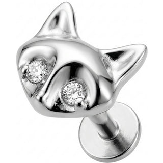 Titanium Labret Cat Head With Crystal Eyes