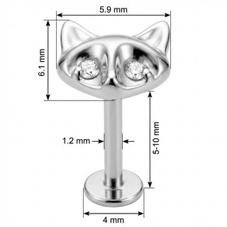 Titanium Labret Cat Head With Crystal Eyes