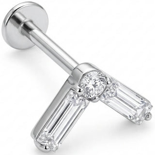 Titanium Labret Baguette And Round Crystal Chevron