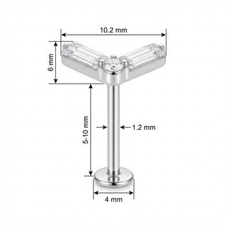 Titanium Labret Baguette And Round Crystal Chevron