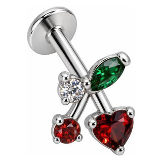 Titanium Labret Red Heart And Round Cherry Internally Threaded
