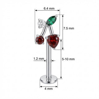 Titanium Labret Red Heart And Round Cherry