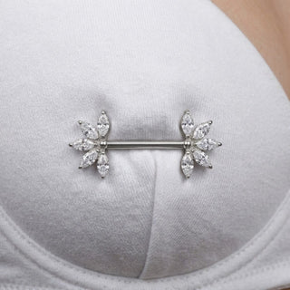 Titanium Nipple Piercing Marquise Cut Crystal Fan Push-In