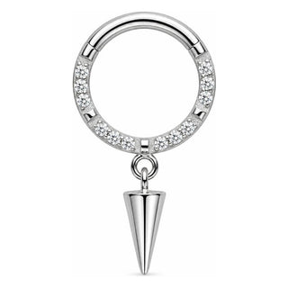Titanium Ring Crystal Paved Spike Drop Clicker