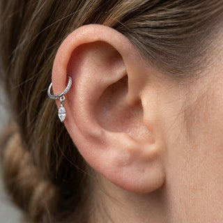 Titanium Ring Marquise Dangle Pave Zirconia Clicker