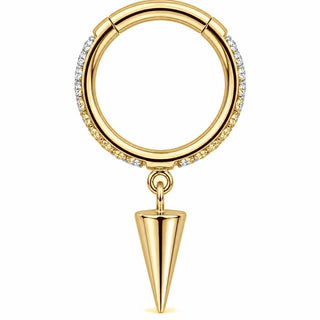 Titanium Ring Dangling Spike Paved Hoop Clicker