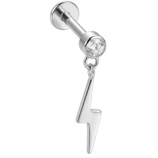 Titanium Labret Crystal Top Lightning Bolt Dangle