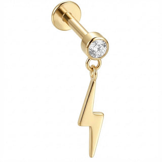 Titanium Labret Crystal Top Lightning Bolt Dangle