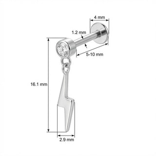 Titanium Labret Crystal Top Lightning Bolt Dangle