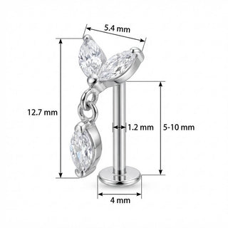 Titanium Labret Marquise Petal Dangle Drop Internally Threaded