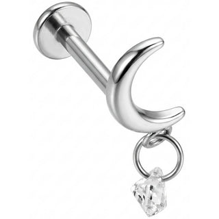 Titanium Labret Crescent Moon Dangle Crystal