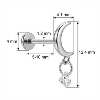 Titanium Labret Crescent Moon Dangle Crystal