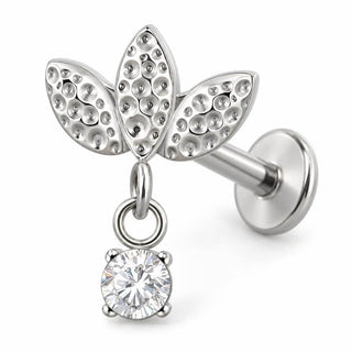 Titanium Labret Lotus Leaves Dangling Zirconia Internally Threaded