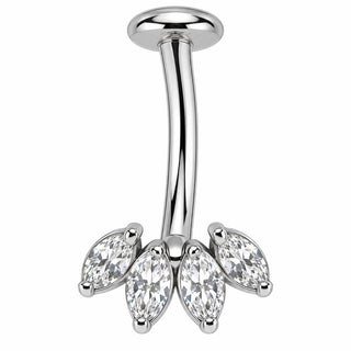 Titanium Belly Button Piercing Triple Marquise Zirconia Fan Push-In